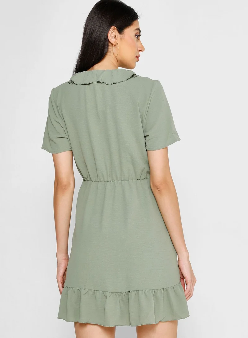 Jacqueline de Yong Surplice Neck Ruffle Dress