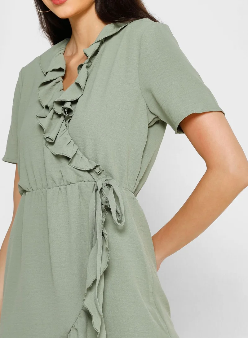 Jacqueline de Yong Surplice Neck Ruffle Dress