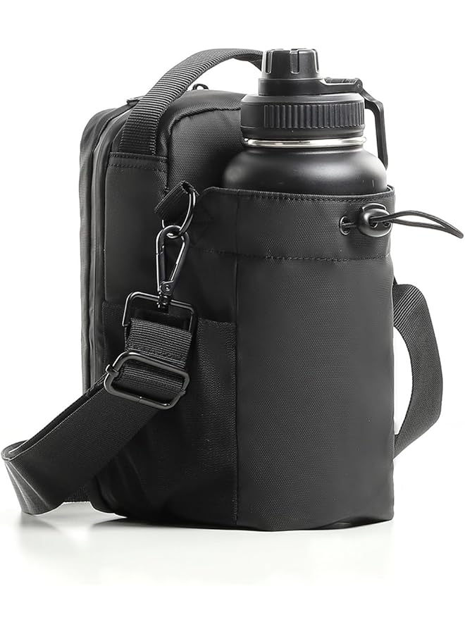 PROMASS حقيبة رياضية مغناطيسية سوداء للرجال والنساء مع زجاجة ماء وحامل مفاتيح وهاتف محمول، مع حزام، حقيبة صدر مغناطيسية للصالات الرياضية والسفر والعمل - Image 1