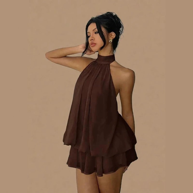Halter Neck Chiffon Short Dress - Island Resort Tea Dress - Image 2
