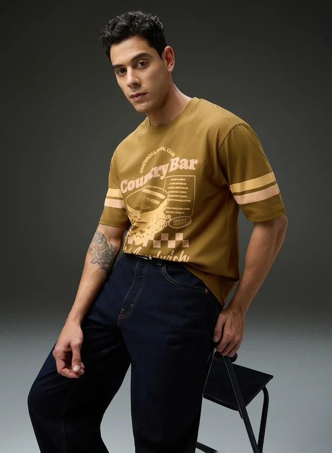 Dillinger Men Round Neck Printed Oversized T-Shirt