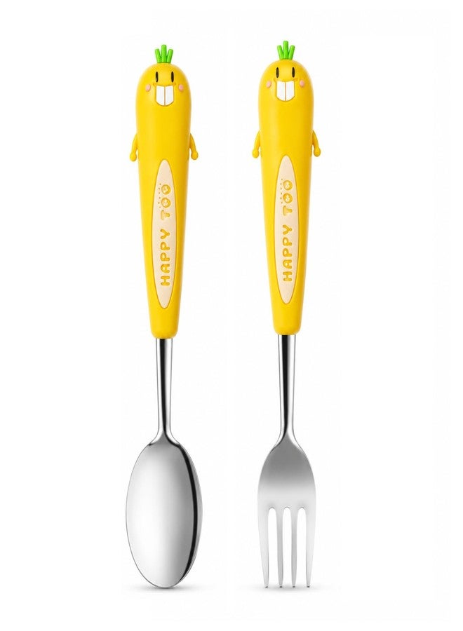 MaruHub Cute Kids Spoon Fork Set, 304 Stainless Steel Toddler Utensils with Silicone Cartoon Handle, BPA Free Baby Feeding Spoon and Fork for Boys Girls (Model 5) - Image 1