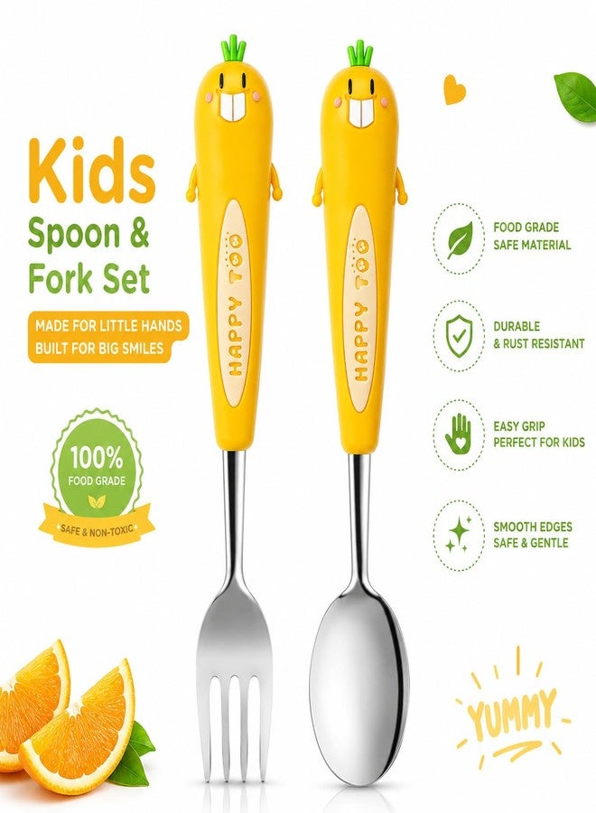 MaruHub Cute Kids Spoon Fork Set, 304 Stainless Steel Toddler Utensils with Silicone Cartoon Handle, BPA Free Baby Feeding Spoon and Fork for Boys Girls (Model 5) - Image 2