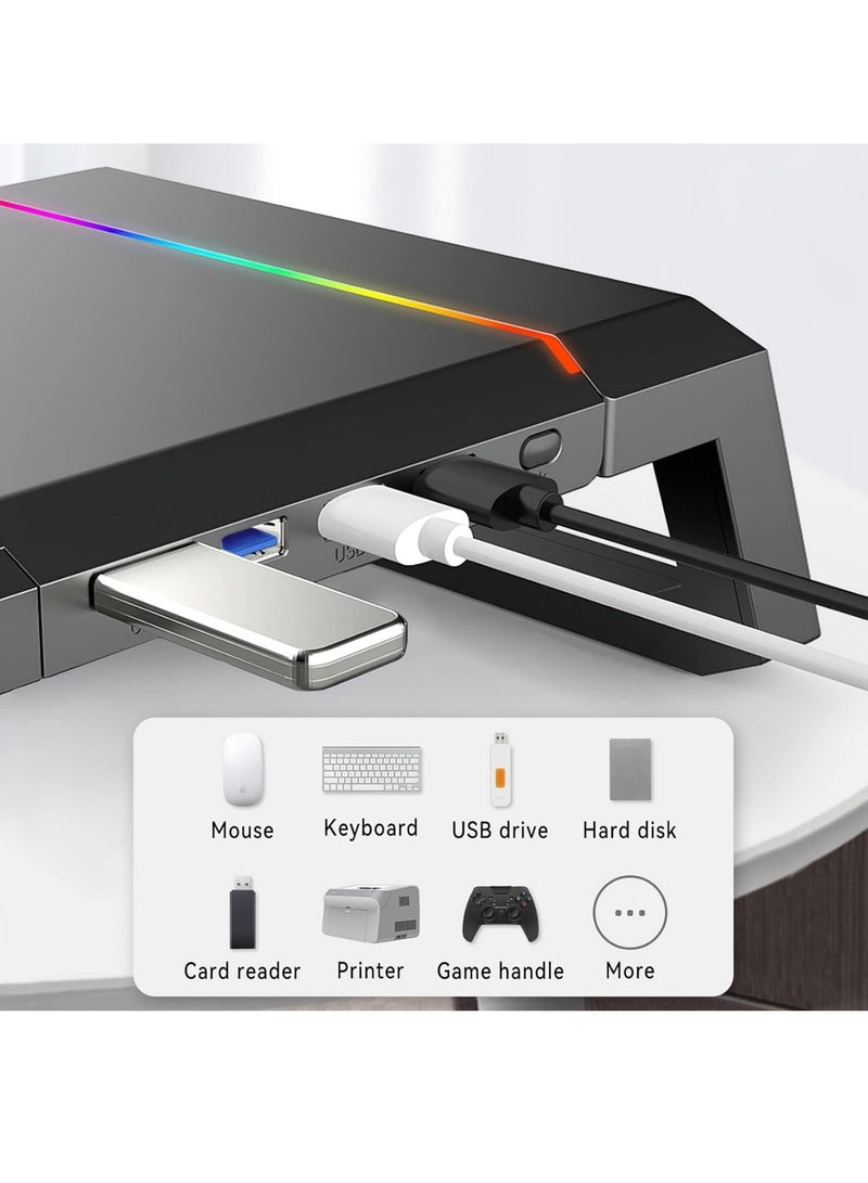 قاعدة شاشة ألعاب RGB مع 4 منافذ USB 3.0، قابلة للتعديل بالطول، درج تخزين، وحامل تابلت/هاتف - أسود - Image 5