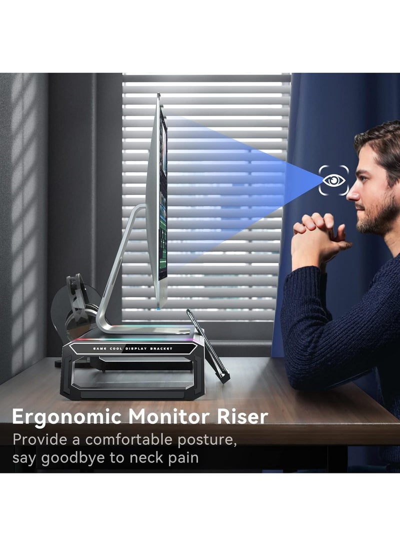 قاعدة شاشة ألعاب RGB مع 4 منافذ USB 3.0، قابلة للتعديل بالطول، درج تخزين، وحامل تابلت/هاتف - أسود - Image 2