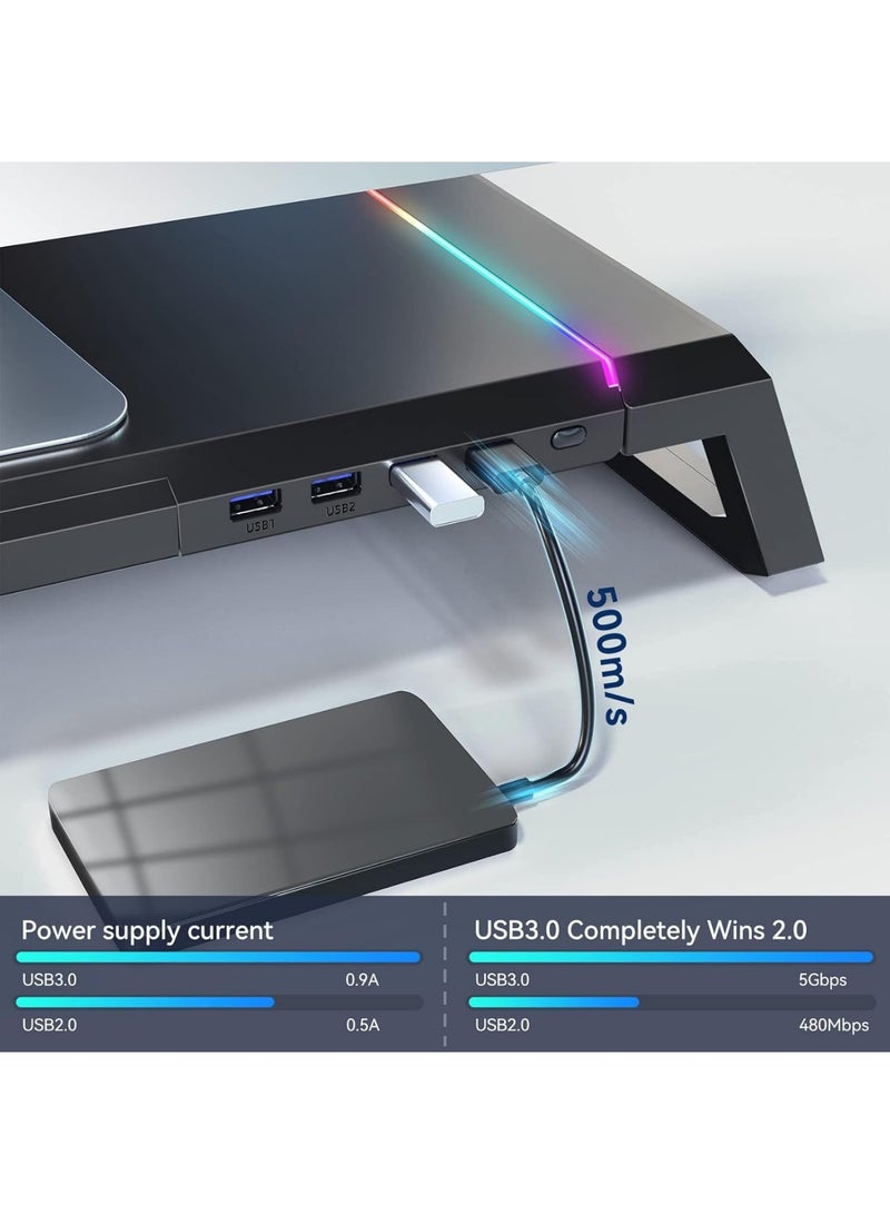 قاعدة شاشة ألعاب RGB مع 4 منافذ USB 3.0، قابلة للتعديل بالطول، درج تخزين، وحامل تابلت/هاتف - أسود - Image 3