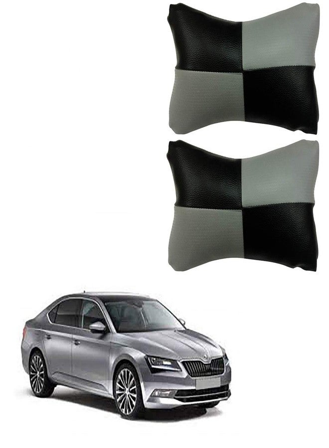 AdroitZ Grey Neck Rest Soft Cushion in Leatherette Material Check Design for CaR_119 - Image 1