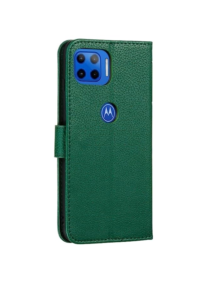 HuHa Case Cover Compatible For Motorola Moto G5 Plus 5G Feather Pattern Litchi Texture Horizontal Flip Leather Case with Wallet & Holder & Card Slots Green