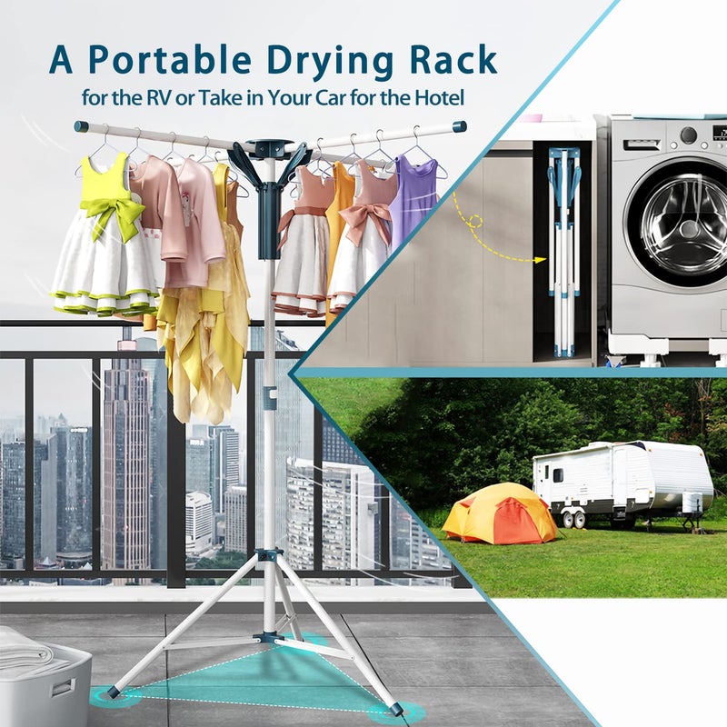 JAUREE Tripod Clothes Drying Rack Folding Indoor, Portable Drying Rack Clothing and Height-Adjustable, Space Saving Laundry Drying Rack with 20 Clips - Image 4