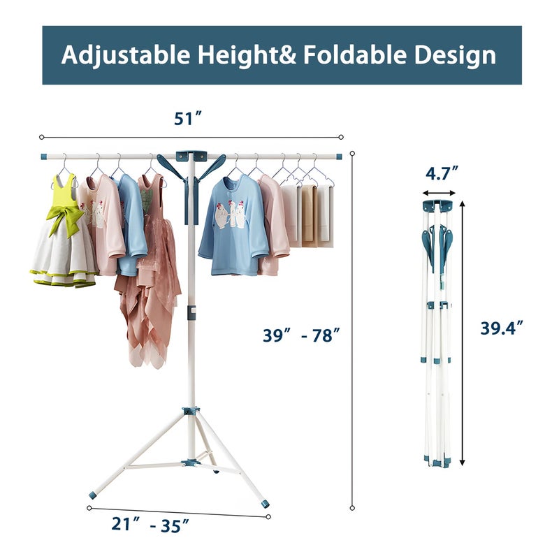 JAUREE Tripod Clothes Drying Rack Folding Indoor, Portable Drying Rack Clothing and Height-Adjustable, Space Saving Laundry Drying Rack with 20 Clips - Image 3