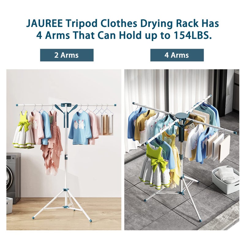 JAUREE Tripod Clothes Drying Rack Folding Indoor, Portable Drying Rack Clothing and Height-Adjustable, Space Saving Laundry Drying Rack with 20 Clips - Image 2