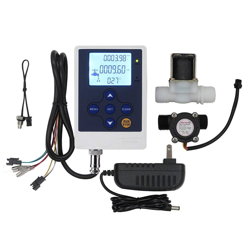 DIGITEN Water Flow Control LCD Display+1/2" Flow Sensor Meter+1/2" Solenoid Valve+12V Power - Image 1