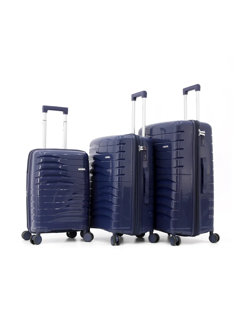 CAPITAL Durable PP Hard Shell Luggage Trolley Bag 3 Pieces Set,Navy (S-20,M-24,L-28 Inch)