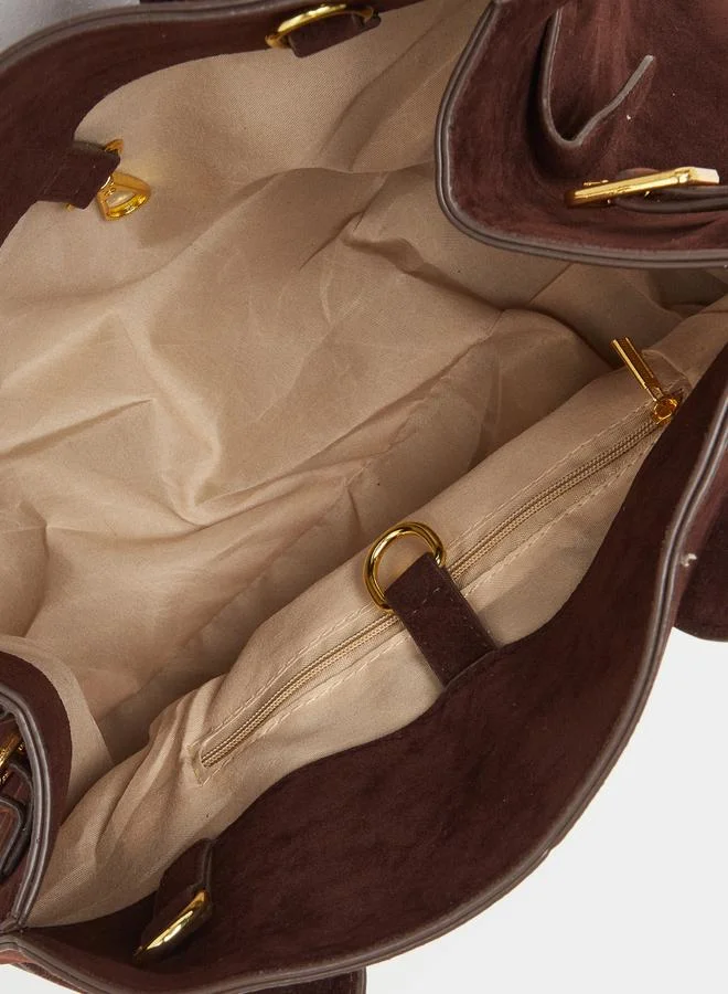 Styli Styli Suede Look Belted Side Handbag