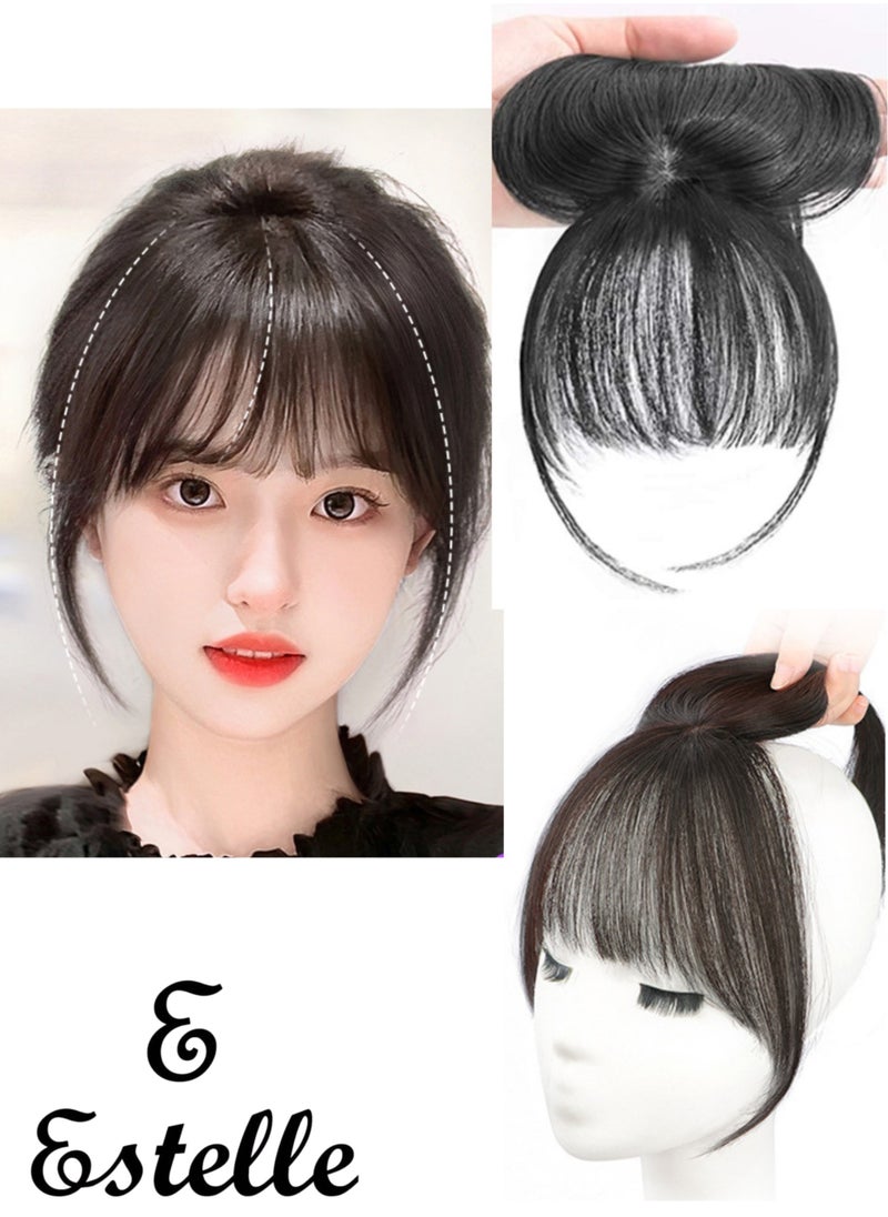 Estelle 3D Large Hair Bangs Clip 100 Natural Human Faux Bangs Clip on Bangs for Daily Wear Lightly Curved Black  - Image 1
