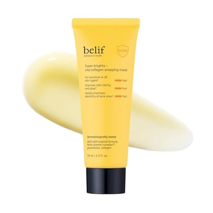 belif Super Knights - Vitamin Collagen Wrapping Peel Off Facial Mask, Elasticity + Hydration, Pore Firmenss & Even Skin Tone, with Multi Vitamin Complex and Glutathione | Korean Skincare, 2.3 fl. oz - Image 1