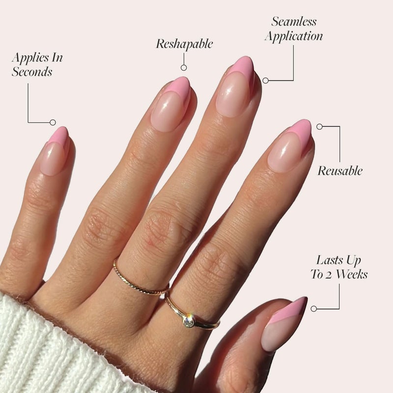 Glamnetic Global assemble options Press On Nails - Pink Macaron | Semi-Transparent Light Pink Pastel French Tip Short Almond Fake Nails in a Glossy Finish, Salon Quality | 15 Sizes - 30 Nail Kit Multiple design variants - Image 3