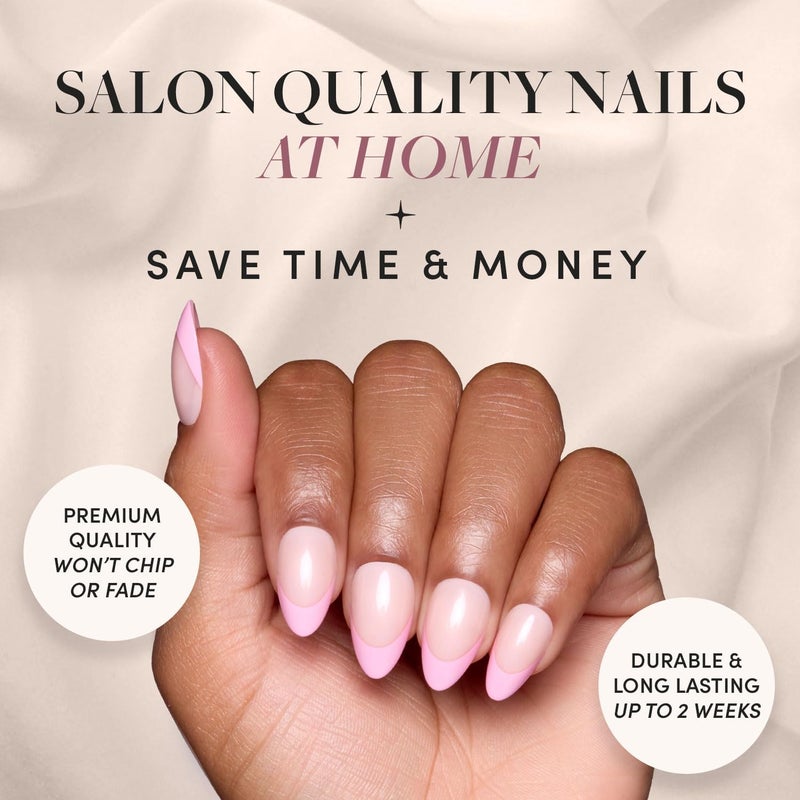 Glamnetic Global assemble options Press On Nails - Pink Macaron | Semi-Transparent Light Pink Pastel French Tip Short Almond Fake Nails in a Glossy Finish, Salon Quality | 15 Sizes - 30 Nail Kit Multiple design variants - Image 2