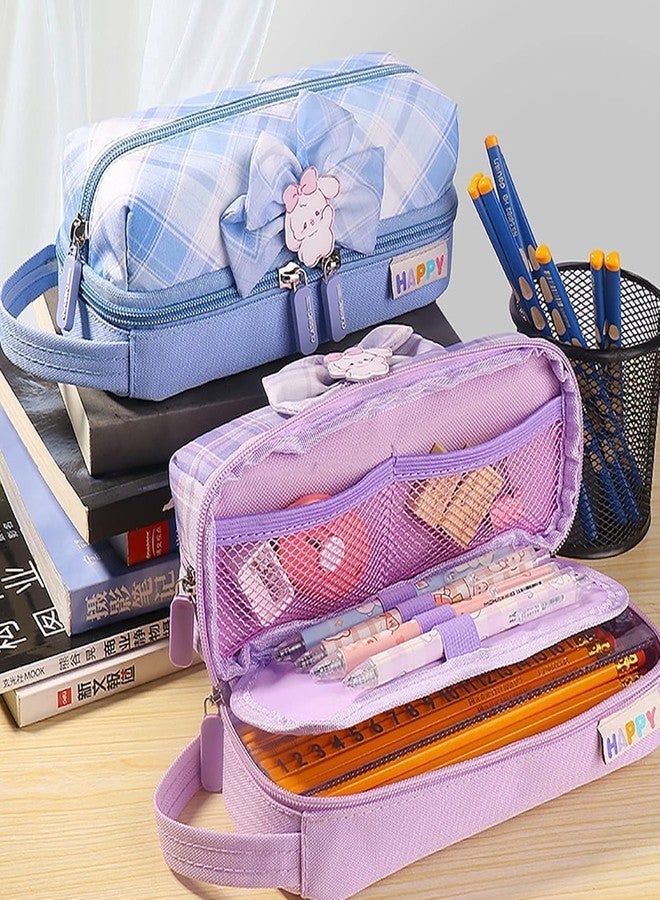 Invite Enterprise InviteTwo Layer Pencil Pouch with Flower Shape Cute Patch for School Girls and Boys, Cute Aesthetic Stationery Items Kit Case, Large Capacity Stationary Pencil Box for Kids Gifts - Image 2