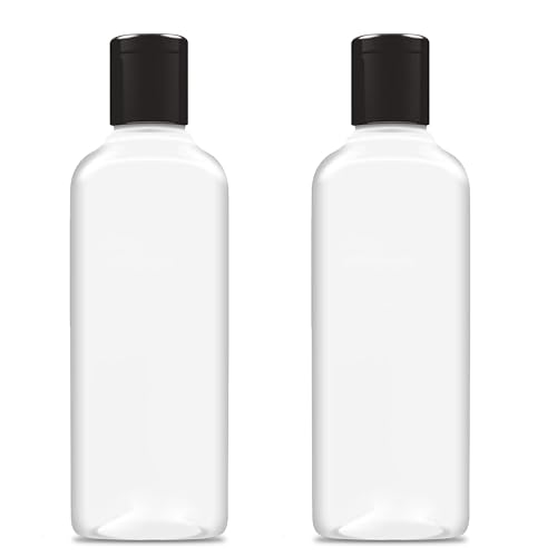 ERZA 200ml Squeeze Bottle with Flip Top Cap, Empty BPA-Free Refillable Container For Shampoo, Lotions, Liquid Soap, Creams, Liquid Cosmetic Travel Size Transparent Bottle, Black Flip-Top, Set of 2 - Image 1