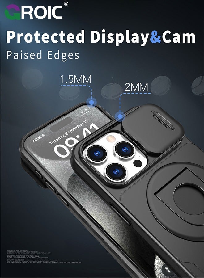 GROIC Black iPhone 16 Pro Max Case with Slide Camera Cover & Kickstand, Drop Protection, Rugged Hard Back & Silicone Edge Wallet Phone Case - Image 4