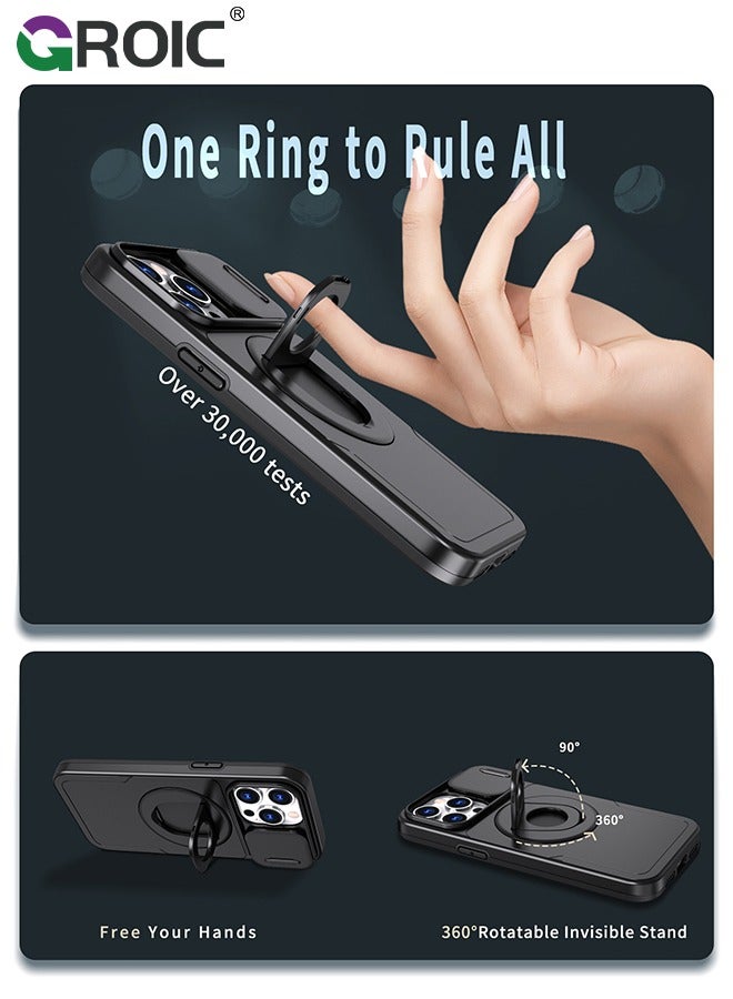 GROIC Black iPhone 16 Pro Max Case with Slide Camera Cover & Kickstand, Drop Protection, Rugged Hard Back & Silicone Edge Wallet Phone Case - Image 5