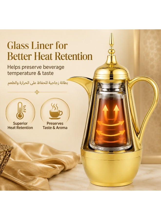 BLACKSTONE Vacuum Flask 1.0L Gold, Insulated Thermos with Glass Liner, Leakproof Tea & Coffee Flask for Hot Water, Home, Office & Serving - Image 3