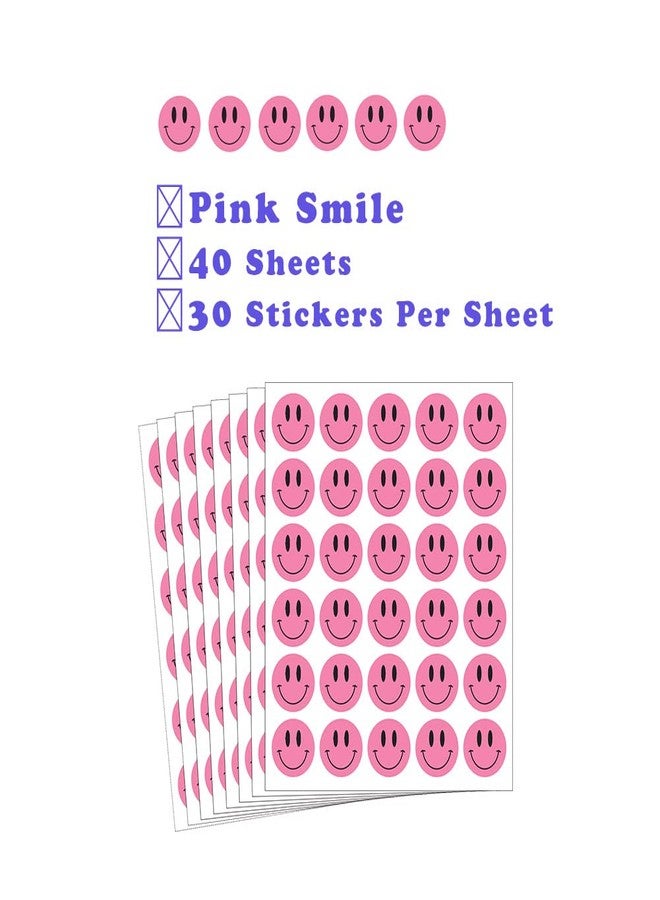 Hcode Happy Face Stickers 1 Inch Round Colorful Reward Teachers Stickers 1200Pcs (Pink) - Image 2