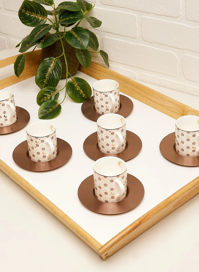 Zarina Espresso Cups With Brass Saucers Palm Set Of 6