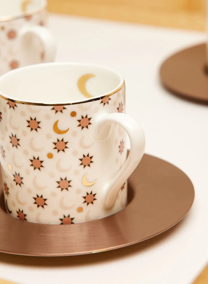 Zarina Espresso Cups With Brass Saucers Palm Set Of 6