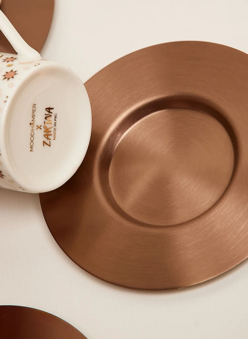 Zarina Espresso Cups With Brass Saucers Palm Set Of 6