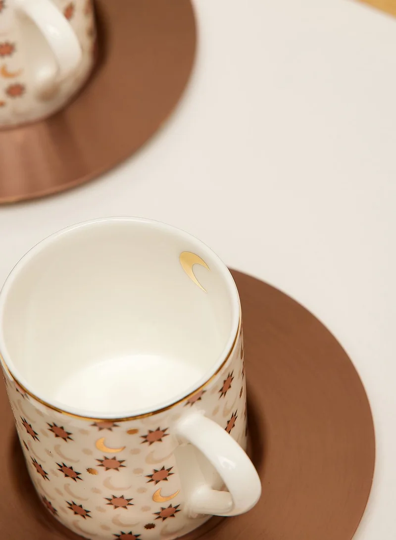 Zarina Espresso Cups With Brass Saucers Palm Set Of 6
