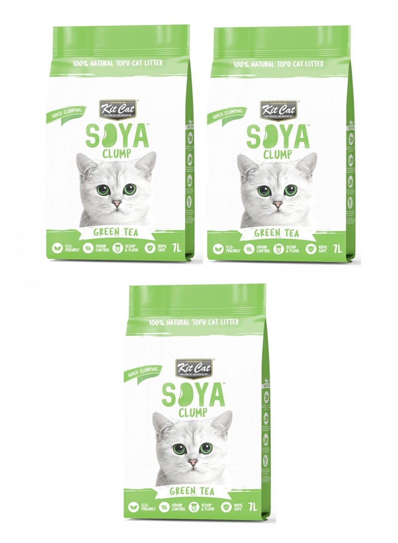Kit Cat 3pcs Soya Clump Soybean Litter – Green Tea 3x7L - Image 1