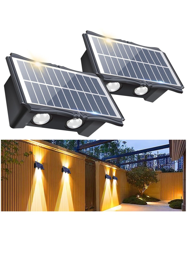 Solar Wall Lights Outdoor, 2 Pack Solar Powered Deck Lights Up and Down, Solar Powered Fence Lights Waterproof, Warm and White Lighting Mode for Yard, Garage, Porch - Image 1