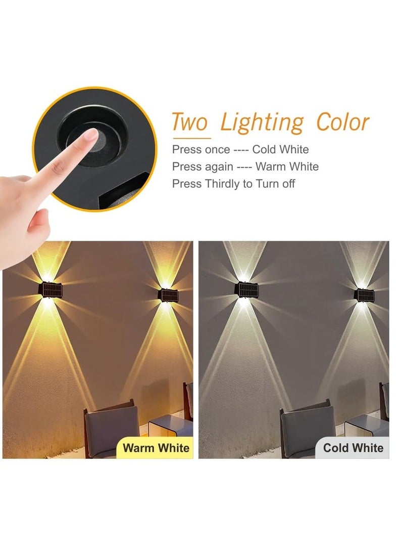 Solar Wall Lights Outdoor, 2 Pack Solar Powered Deck Lights Up and Down, Solar Powered Fence Lights Waterproof, Warm and White Lighting Mode for Yard, Garage, Porch - Image 3