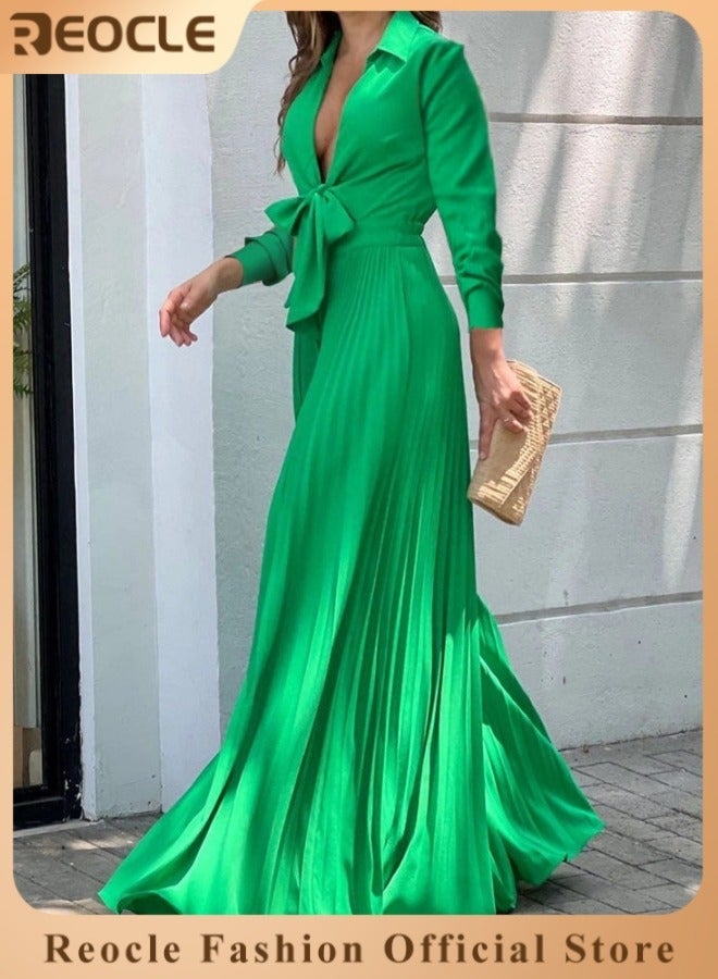 REOCLE Fashionable Wide-leg Jumpsuit  V-neck Long-sleeved Lapel Printed Jumpsuit for Women With Waist Design & Wide Swing Modify the Leg Shape - Image 1