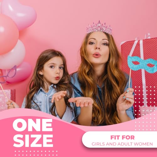 Papoopy Birthday Tiara Crown with Sash for Women, Headband Hair Accessories for Wedding Party Costume Pink - Image 3