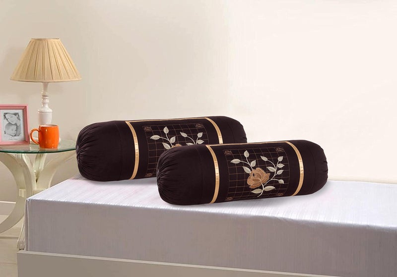 Rj Products Microfiber Rose Embroidery Bolsters Covers Set of 2 Piece (Dark_Brown) - Image 3