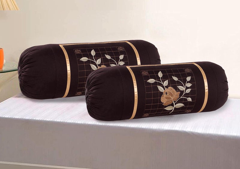 Rj Products Microfiber Rose Embroidery Bolsters Covers Set of 2 Piece (Dark_Brown) - Image 5