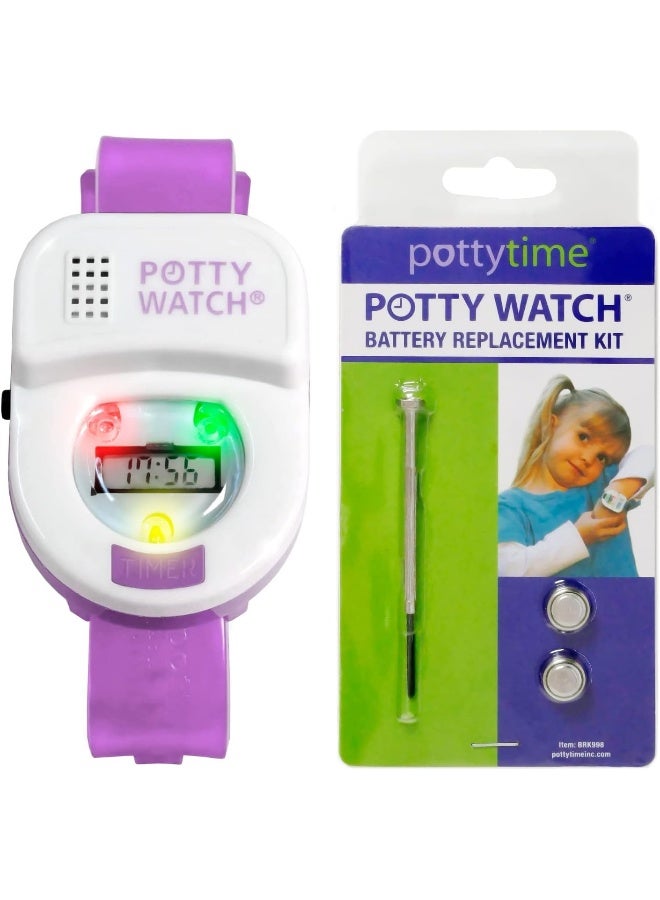 POTTY TIME Watch Uses Times, Lights & Music to Train Your Tot, Purple + Battery Replacement Kit - Image 1