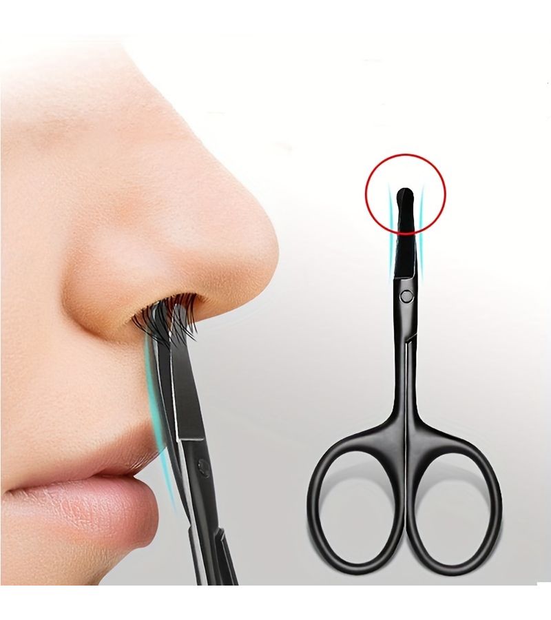 Black Bent Blade Safety Scissors For Eyebrows Facial And Ear Hair Trimming - Image 1