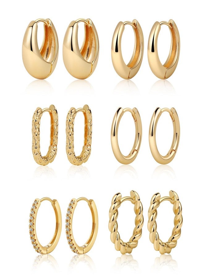 MIDEEO Gold/Sliver Chunky Hoop Earrings Set for Women, 14K Gold Plated Twisted Huggie Hoop Earring Hypoallergenic Thick Open Lightweight Chunky Hoop Earrings Jewelry for Gifts, 15mm, Brass, No - Image 1