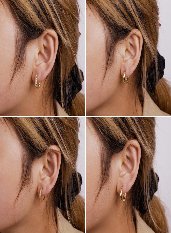 MIDEEO Gold/Sliver Chunky Hoop Earrings Set for Women, 14K Gold Plated Twisted Huggie Hoop Earring Hypoallergenic Thick Open Lightweight Chunky Hoop Earrings Jewelry for Gifts, 15mm, Brass, No - Image 5