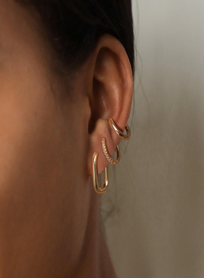 MIDEEO Gold/Sliver Chunky Hoop Earrings Set for Women, 14K Gold Plated Twisted Huggie Hoop Earring Hypoallergenic Thick Open Lightweight Chunky Hoop Earrings Jewelry for Gifts, 15mm, Brass, No - Image 4