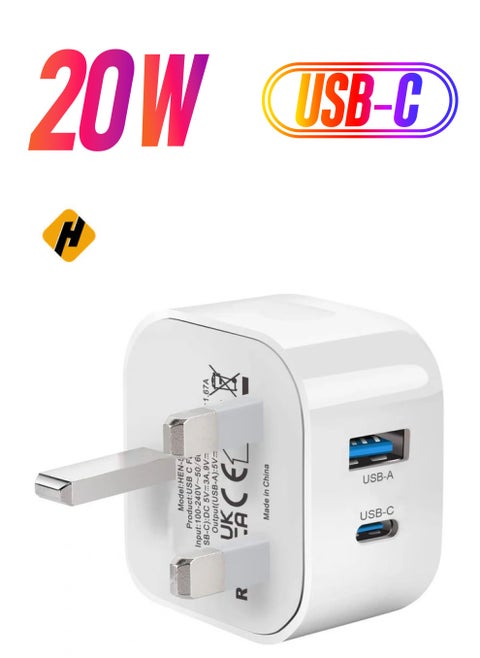 USB C Plug Charger Fast Charge,20W USB Type C Charger Power Adapter Plug UK Fast Charging for iPhone 15/15 Pro/15 Plus/15 Pro Max/14/14 Pro/14 Pro Max/13/13 Pro/13 Pro Max/12/12 Pro/11,iPad