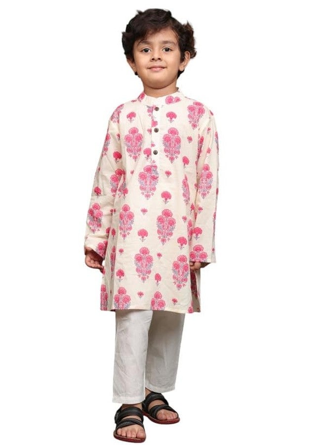 Saka Designs Boys Floral Printed Kurta and Pajama Set | Red & White - 4-5years - Image 1