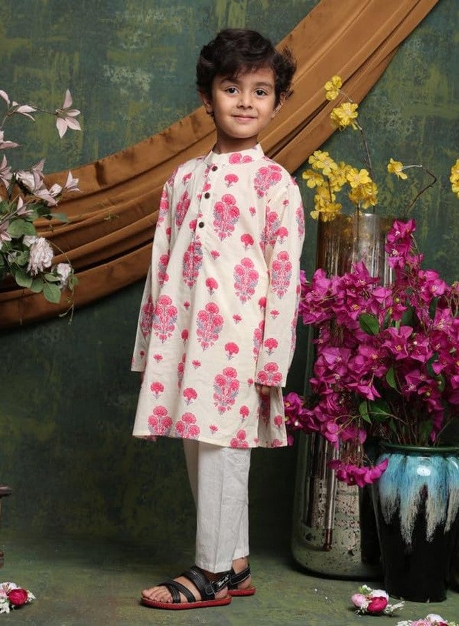 Saka Designs Boys Floral Printed Kurta and Pajama Set | Red & White - 4-5years - Image 5