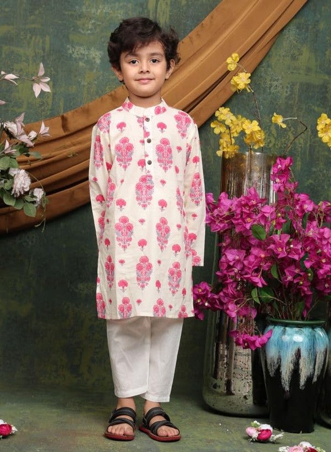 Saka Designs Boys Floral Printed Kurta and Pajama Set | Red & White - 4-5years - Image 4