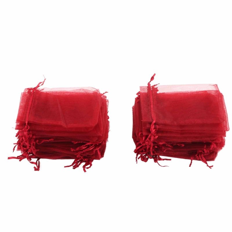 100PCS Organza Bags 10x15cm Transparent Drawstring Gift Bags Mesh Portable Jewelry Bags Jewelry Bags Drawstring for Wedding Red - Image 1