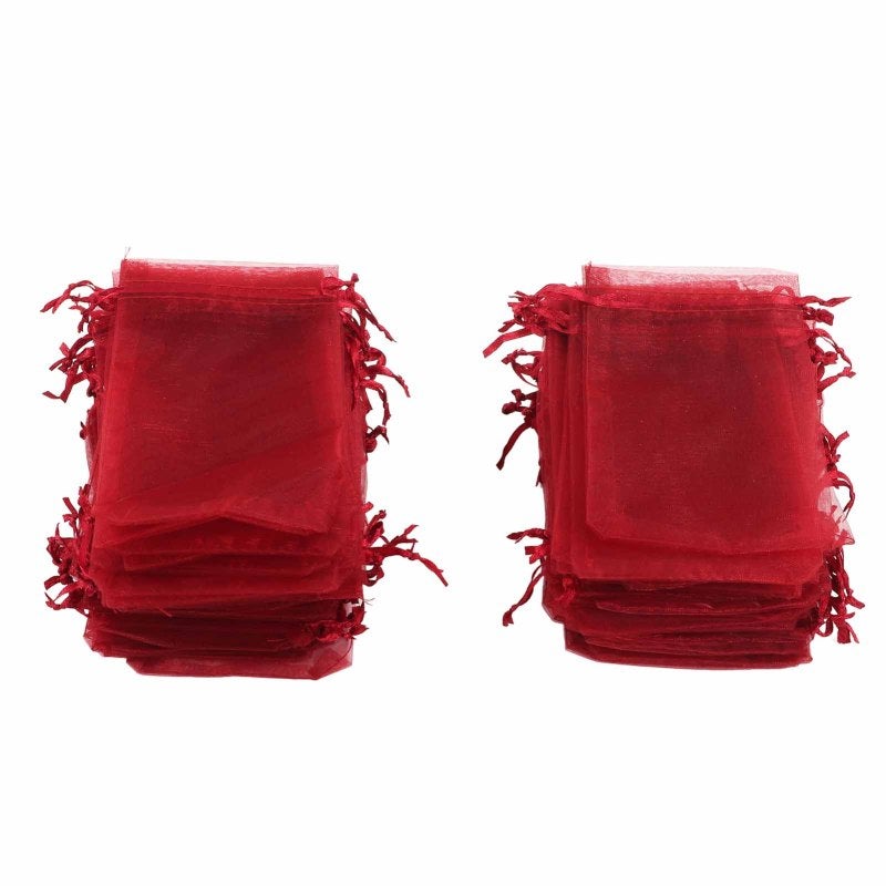 100PCS Organza Bags 10x15cm Transparent Drawstring Gift Bags Mesh Portable Jewelry Bags Jewelry Bags Drawstring for Wedding Red - Image 2